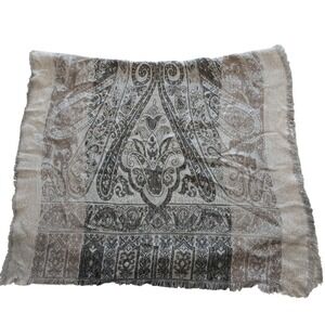 Elegant Paisley Print Scarf Shawl Wrap‎ Fringed Metallic Neutral Gray Brown Tan